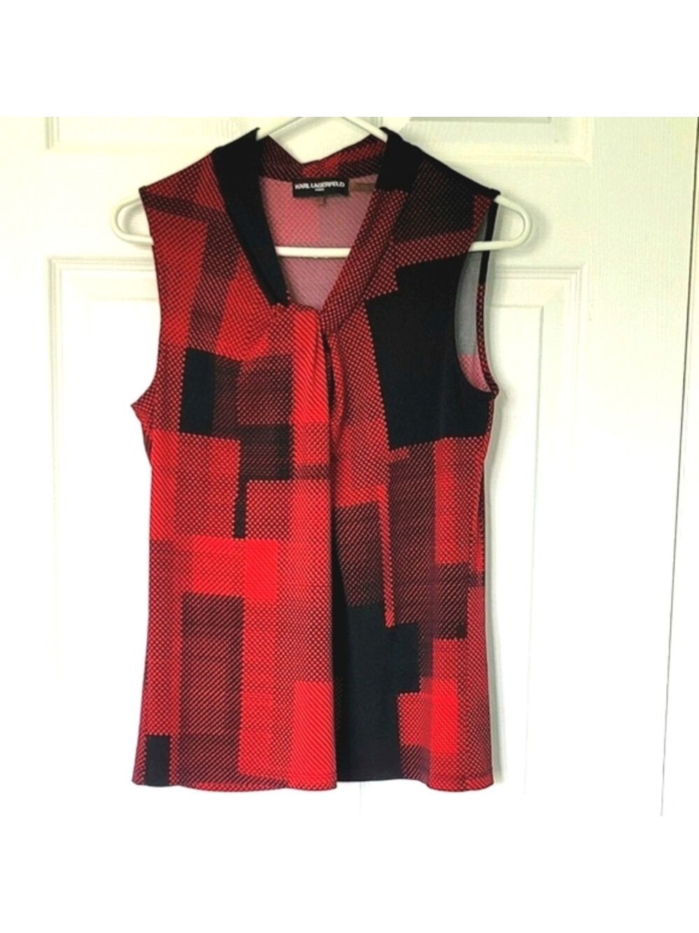 Karl Lagerfeld Paris Petite Women's Geo Print Polka-Dot Sleeveless Top Size XS